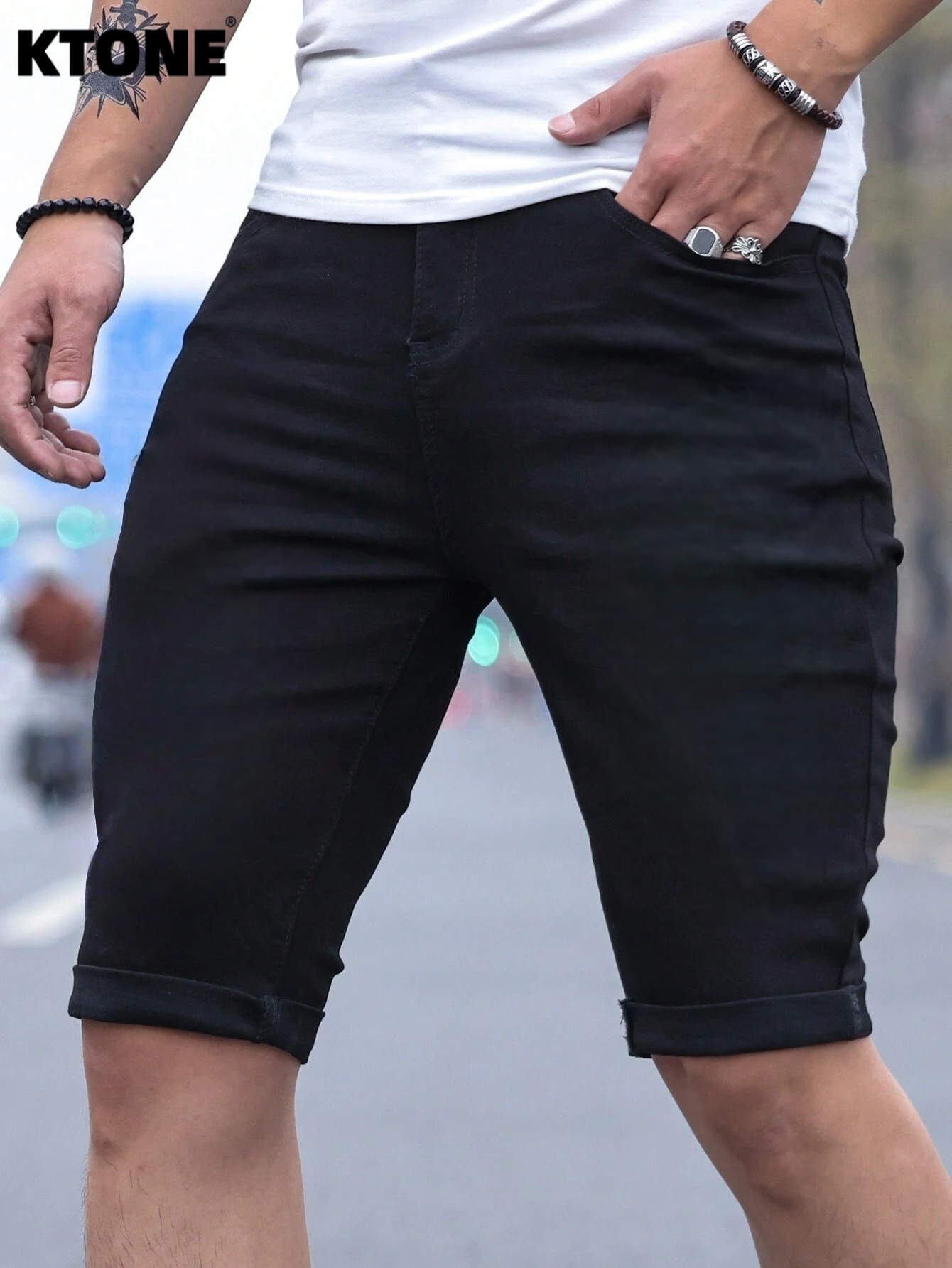 Mens Fashion Denim - Men's jorts Slim Fit Black Stretch