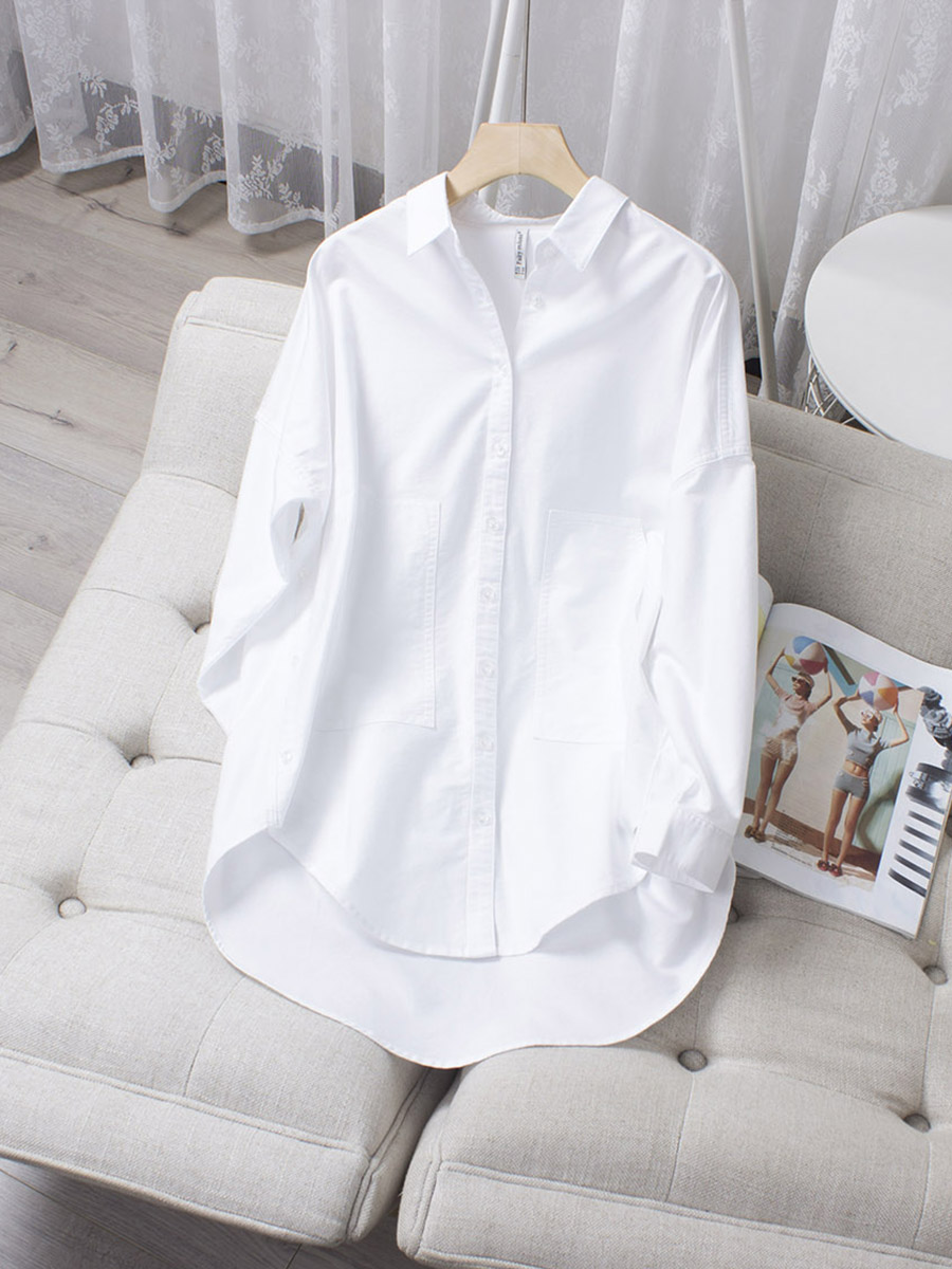 Polo Shirt Slim - Women's medium-length white shirt pure cotton