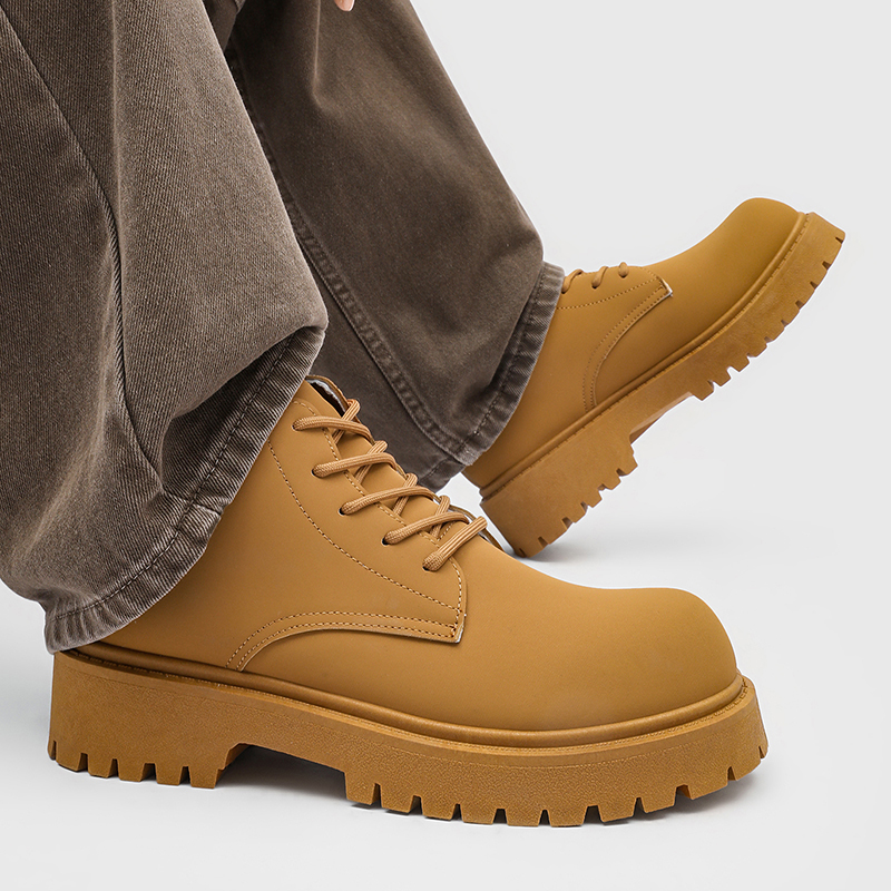 Men'S Fashion For 45 Years Old - 100%Genuine Leather Mens Boots Street Yellow