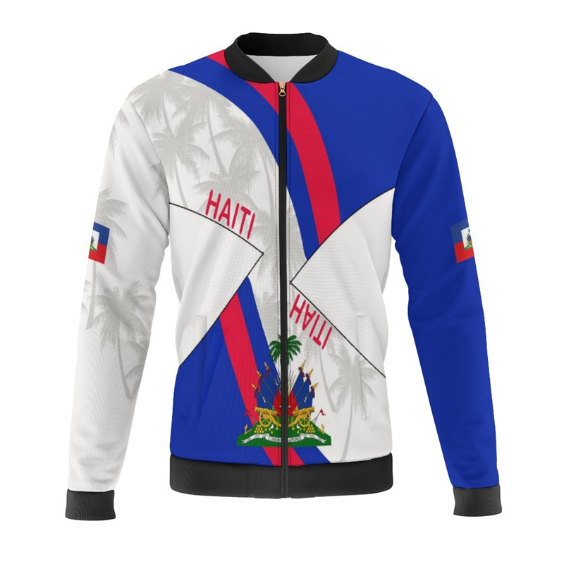 Mens Fashion Bomber Jacket - Haiti Flag Map 3d Print Jackets