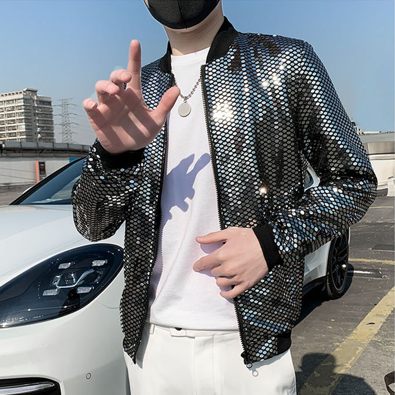 Mens Fashion Bomber Jacket - Fine Fashion Sequin Casual Men's Slim