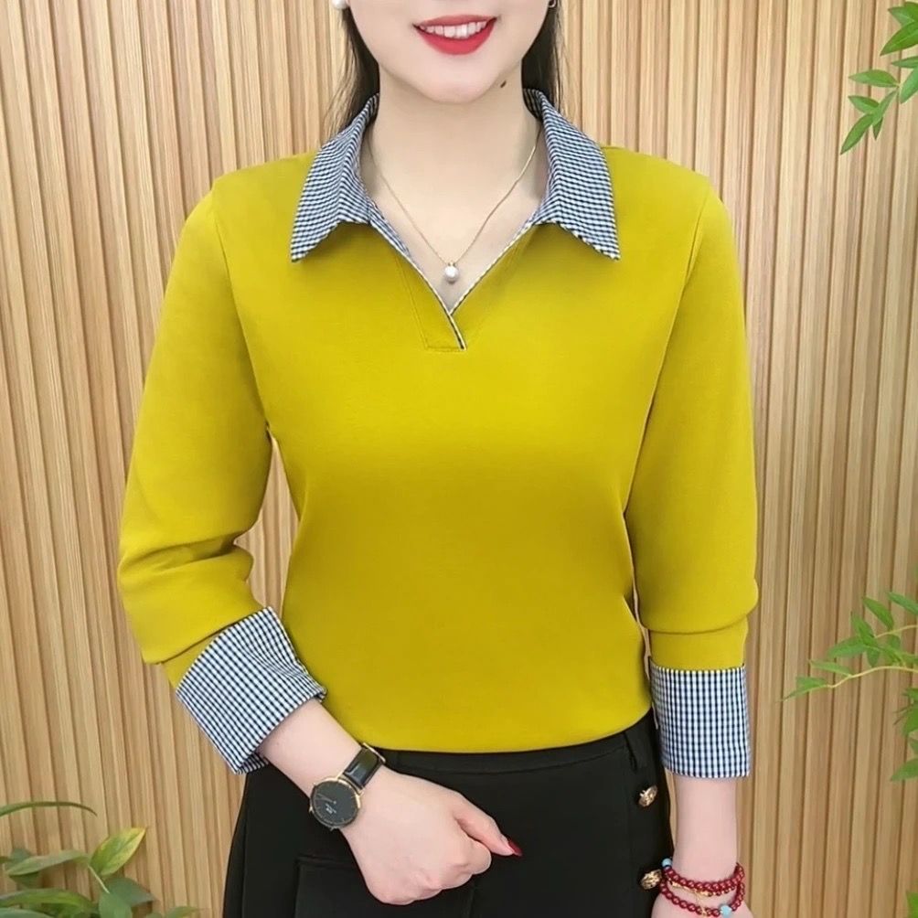 Women's Polo Collar Plaid Patc - Polo Shirt Slim 评论和价格