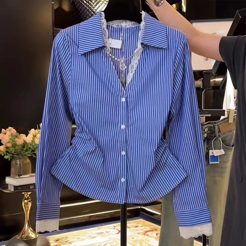 Elegant Lace Patchwork Pleated - Polo Shirt Slim 评论和价格