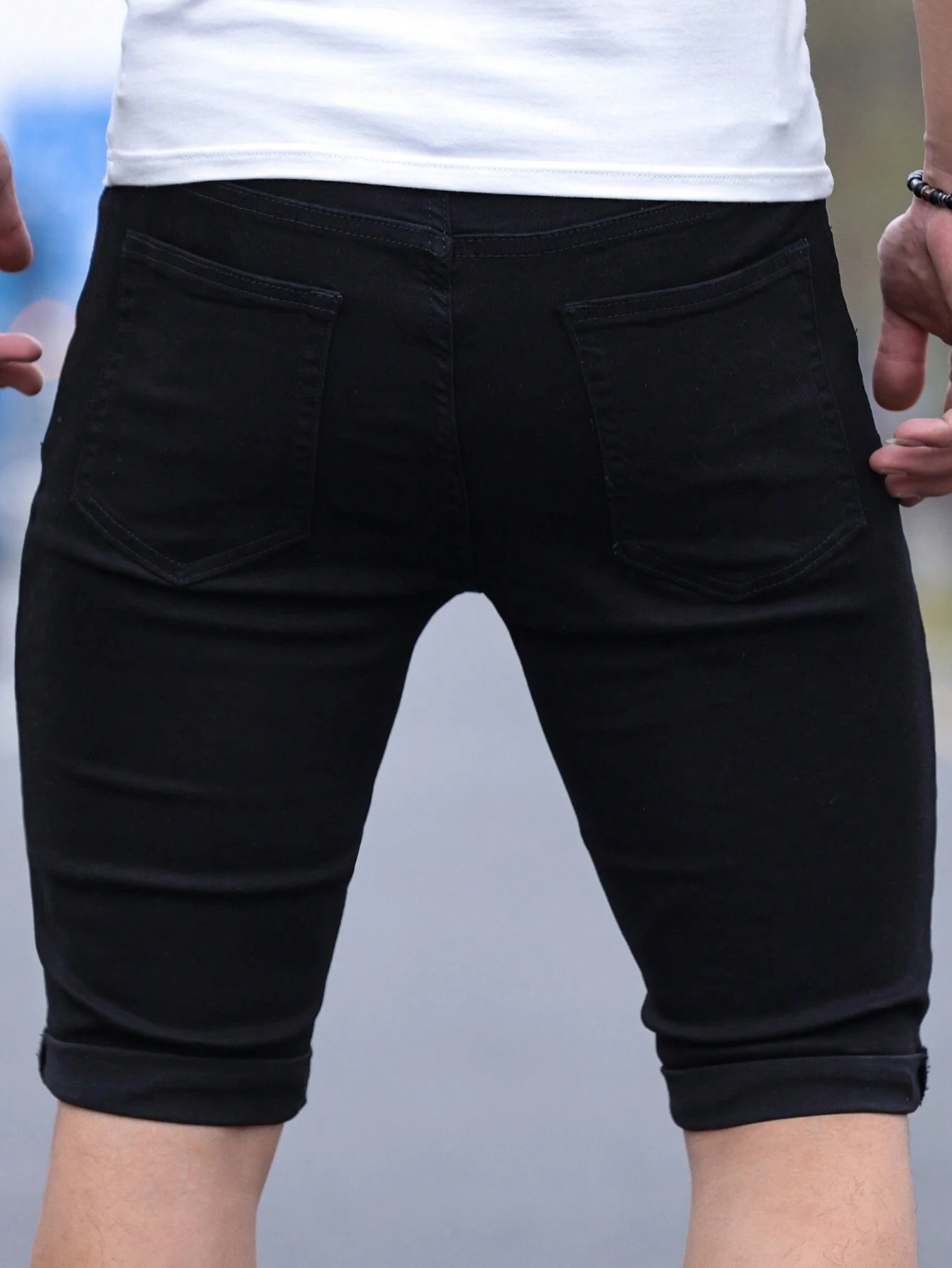 Men's jorts Slim Fit Black Str - Mens Fashion Denim 评论和价格