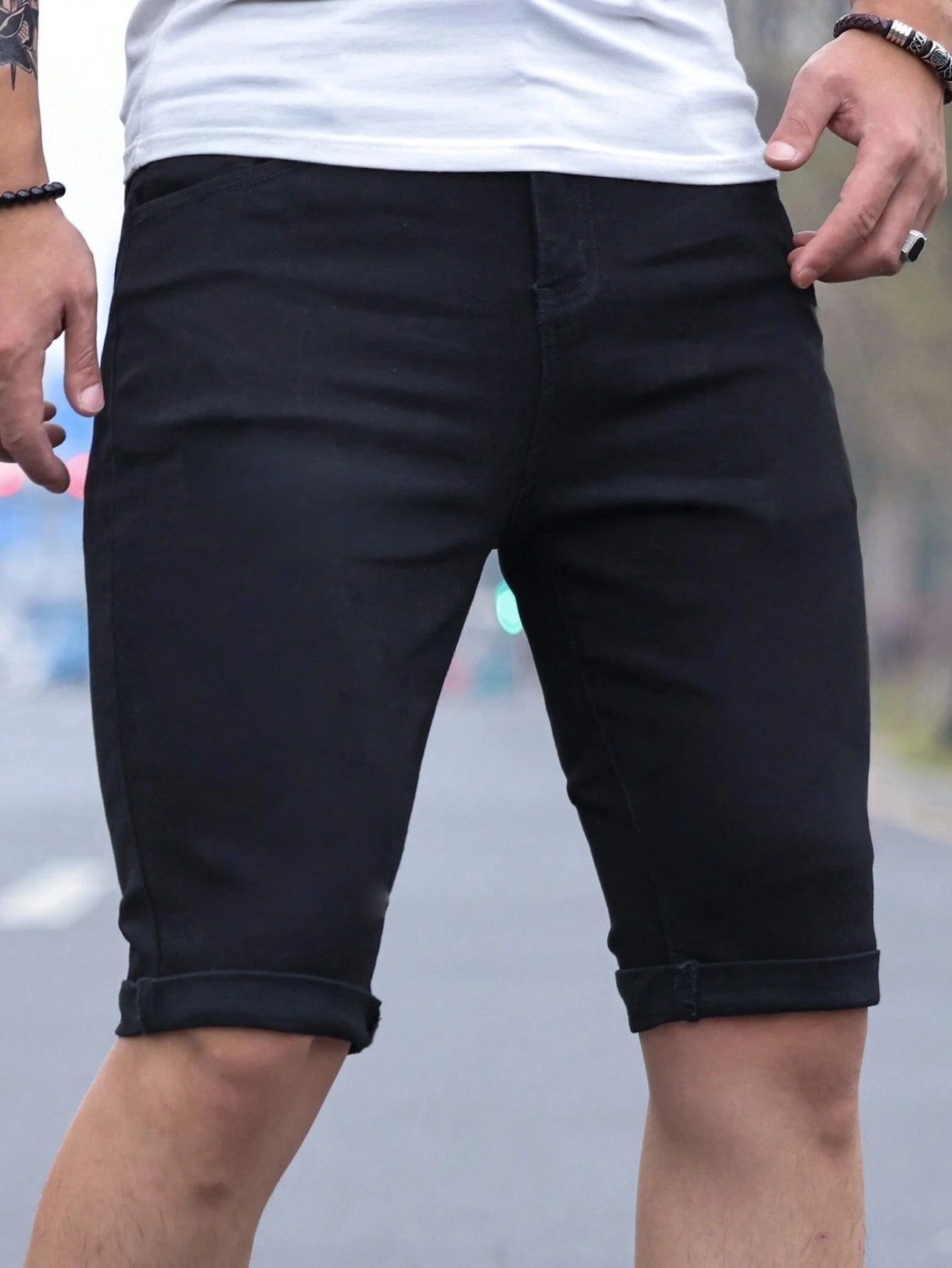 Men's jorts Slim Fit Black Str - Mens Fashion Denim 评论和价格