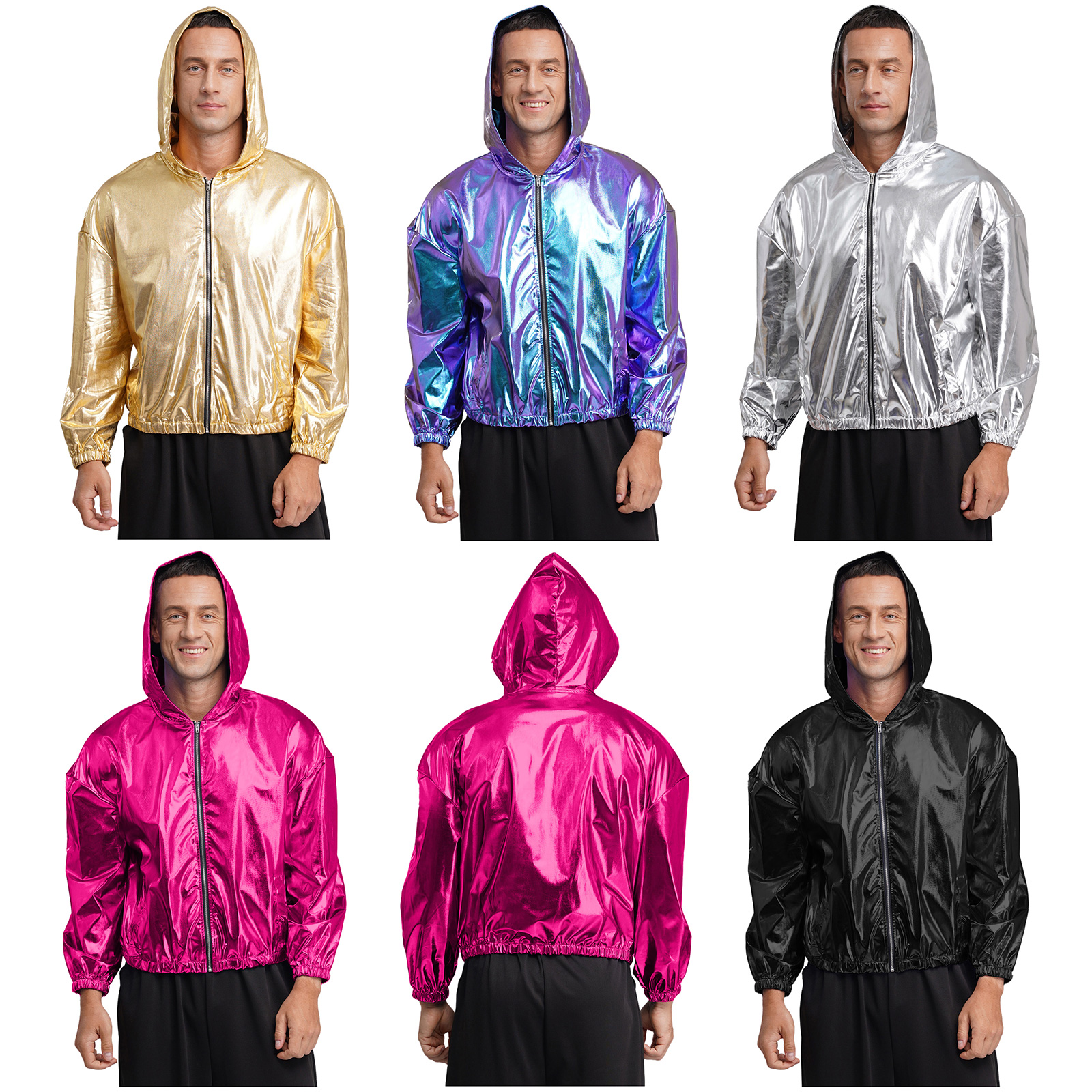 Mens Shiny Metallic Hooded Bom - Mens Fashion Bomber Jacket 评论和价格