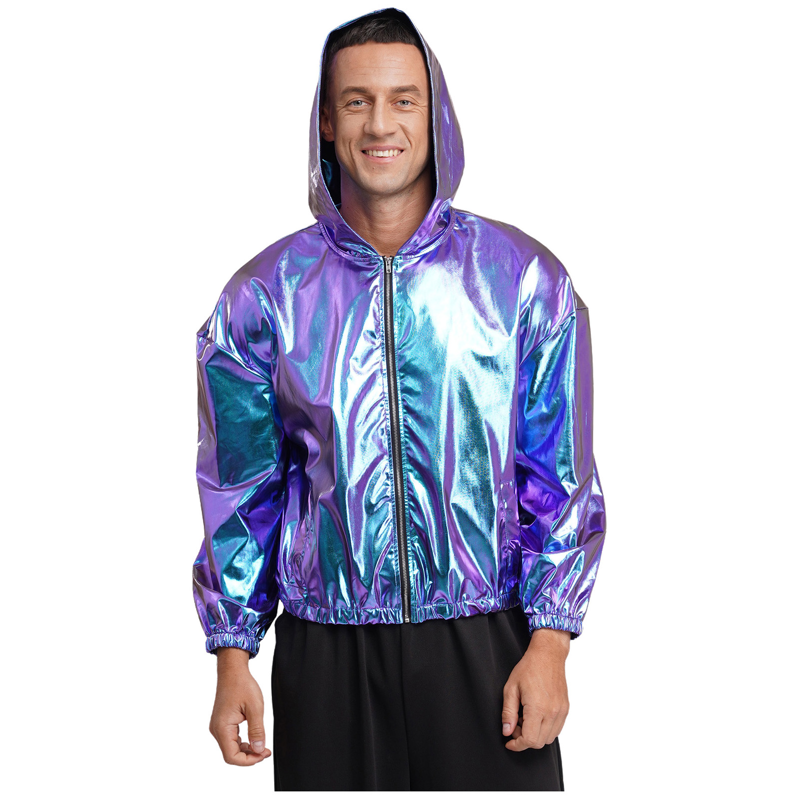 Mens Shiny Metallic Hooded Bom - Mens Fashion Bomber Jacket 评论和价格
