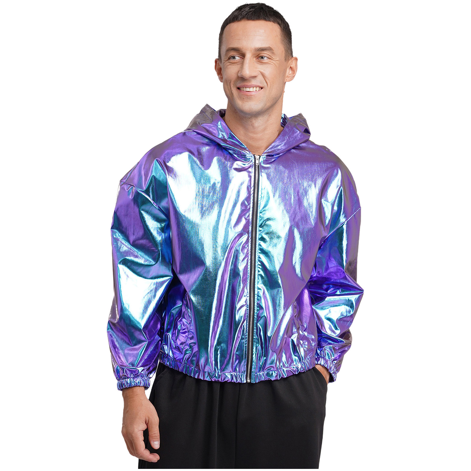 Mens Shiny Metallic Hooded Bom - Mens Fashion Bomber Jacket 评论和价格