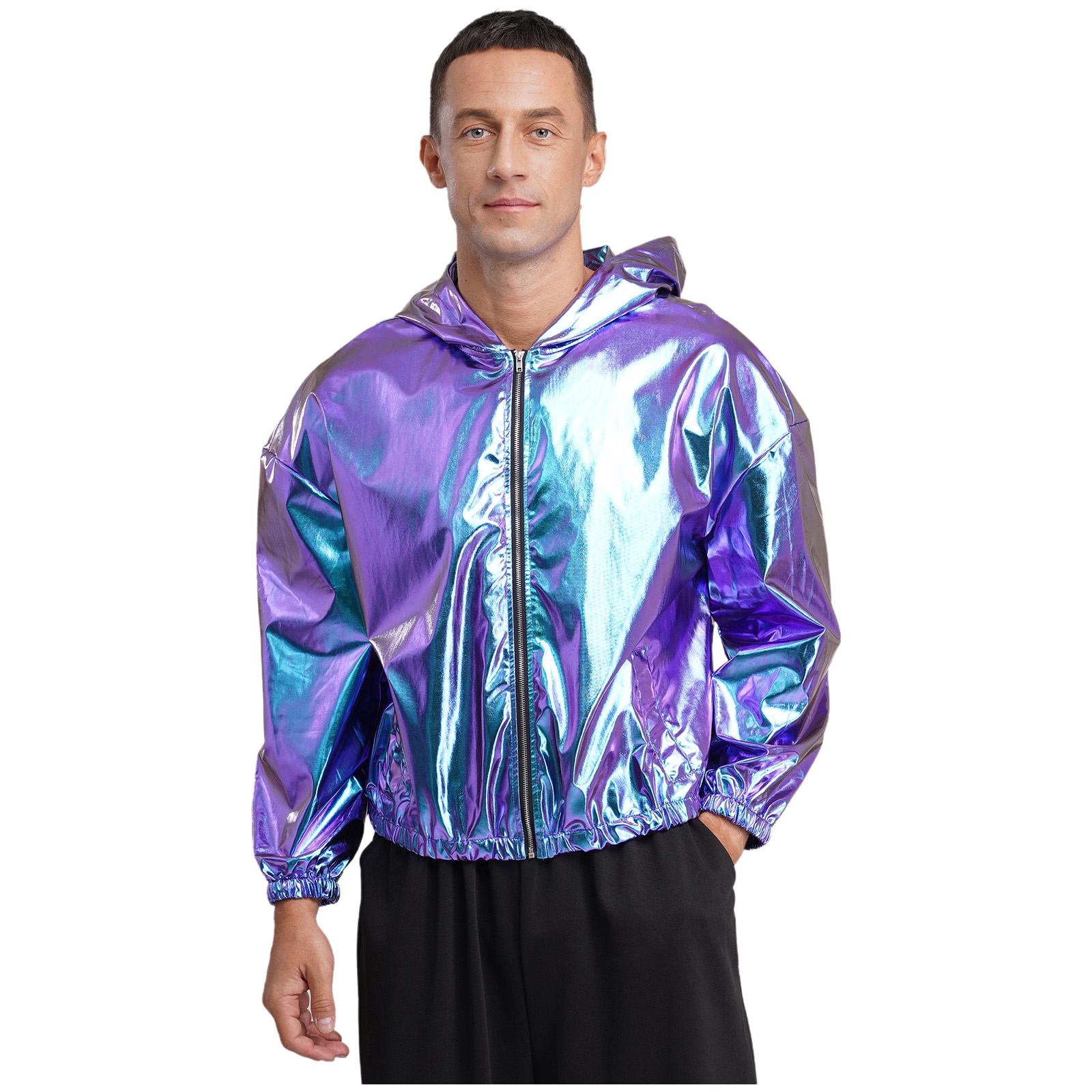 Mens Shiny Metallic Hooded Bom - Mens Fashion Bomber Jacket 评论和价格