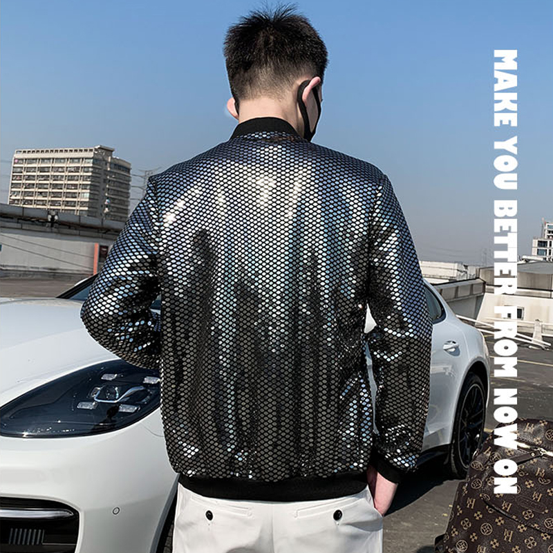 Fine Fashion Sequin Casual Men - Mens Fashion Bomber Jacket 评论和价格