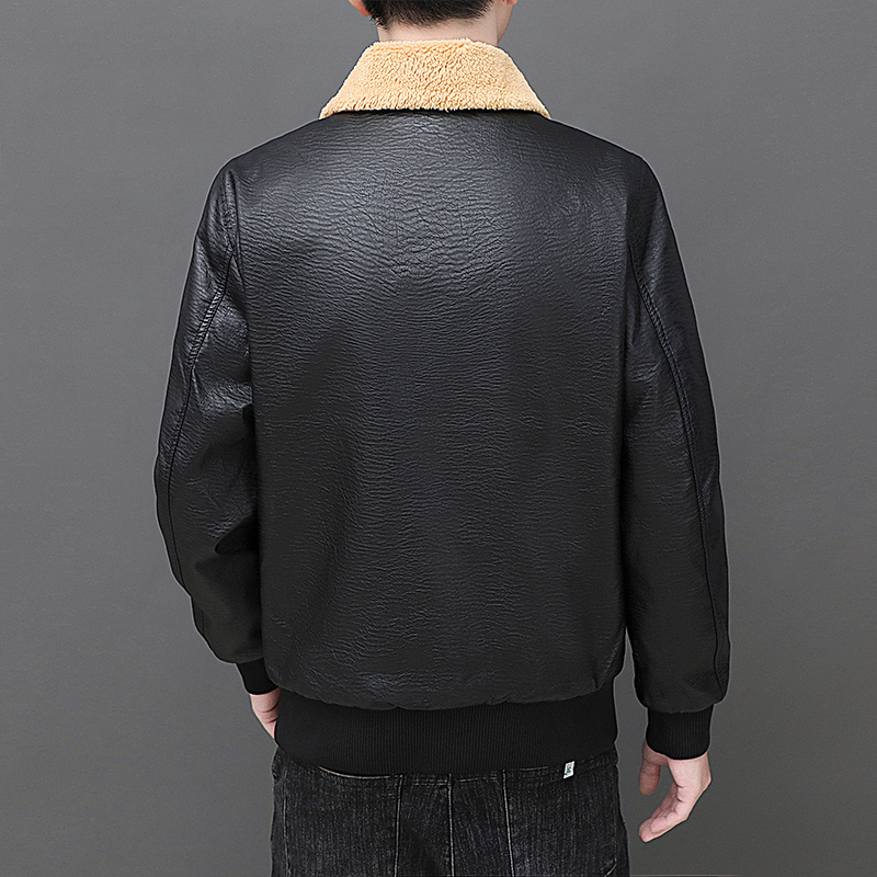 Solid Zipper Design Leather Ja - Mens Fashion Bomber Jacket 评论和价格